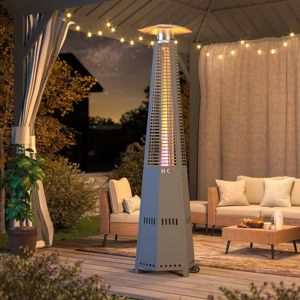 48,000 BTU Stainless Steel Pyramid Propane Patio Heater with Wheels and Cover