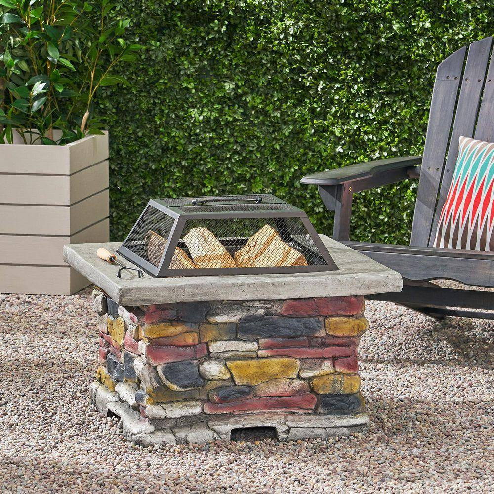 29 In, Stone Gray Square Wood Outdoor Fire Pit