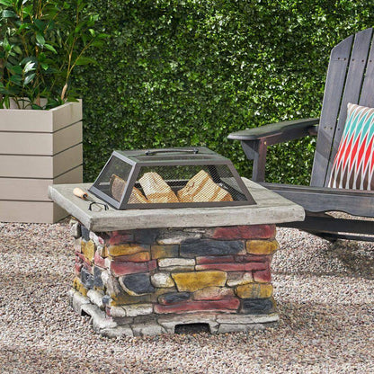 29 In, Stone Gray Square Wood Outdoor Fire Pit