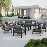 Aluminum Patio Furniture Set Built for All Weather, 7 Piece Metal Outdoor Set, Waterproof Covers, Grey