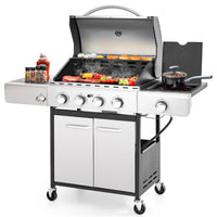 4 Burner Propane Gas Outdoor Grill with Side Burner Stainless Steel BBQ Grill