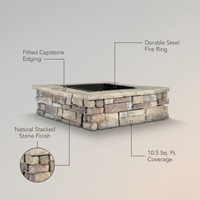 28 In. X 14 In. Steel Wood Random Stone Gray Square Fire Pit — infographic