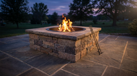 28 In. X 14 In. Steel Wood Random Stone Gray Square Fire Pit — Lifestyle