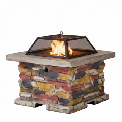 29 In, Stone Gray Square Wood Outdoor Fire Pit