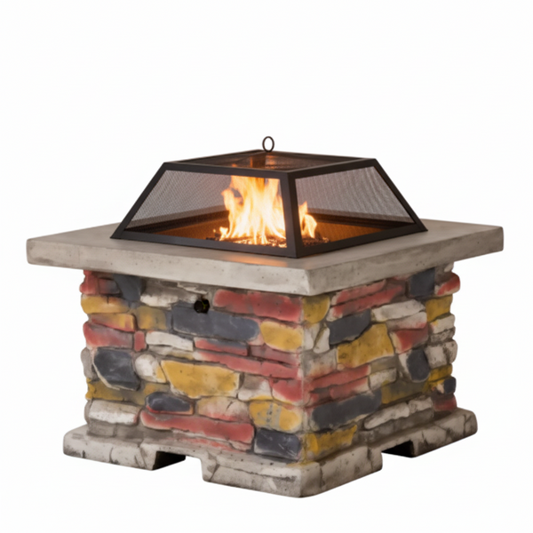 29 In, Stone Gray Square Wood Outdoor Fire Pit