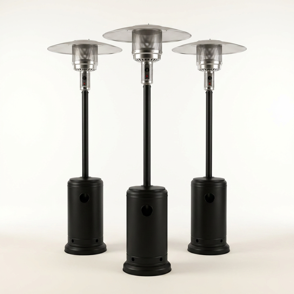 (3 Pack)  48,000 BTU Freestanding Metal Propane Patio Heater, Black — Studio Shot