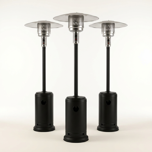 (3 Pack)  48,000 BTU Freestanding Metal Propane Patio Heater, Black — Studio Shot