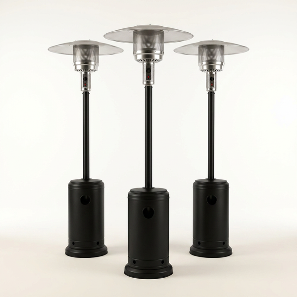 (3 Pack)  48,000 BTU Freestanding Metal Propane Patio Heater, Black — Studio Shot