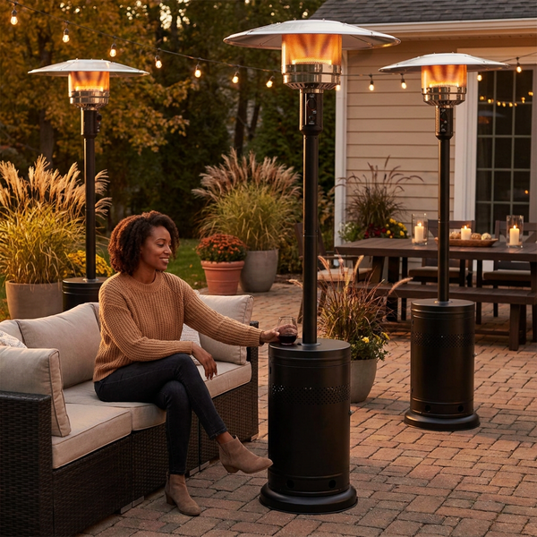 Propane Patio Heater Built for Commercial Use, 48,000 BTU Output, 200 Sq Ft Coverage, Anti-Tilt Safety