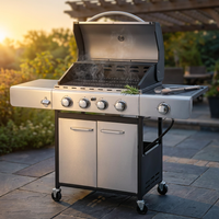 4 Burner Propane Gas Outdoor Grill with Side Burner Stainless Steel BBQ Grill — Studio Shot
