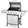 Propane Gas Grill Built for Outdoor Cooking, 4 Burners, 42000 BTU, Stainless Steel, Side Burner