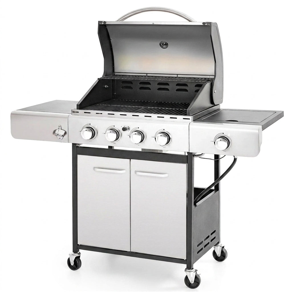 4 Burner Propane Gas Outdoor Grill with Side Burner Stainless Steel BBQ Grill — Studio Shot