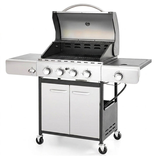 4 Burner Propane Gas Outdoor Grill with Side Burner Stainless Steel BBQ Grill — Studio Shot