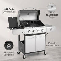 4 Burner Propane Gas Outdoor Grill with Side Burner Stainless Steel BBQ Grill — infographic