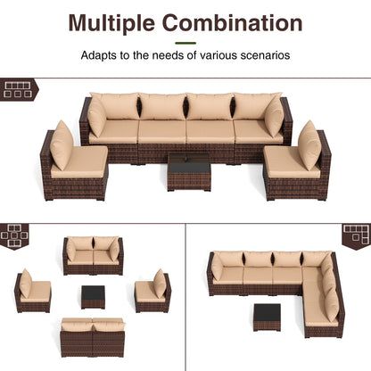 Patio Furniture Set, Outdoor Patio Furniture Wicker Furniture Couch Set, 7-Pieces Outdoor Sectional Sofa, Patio Furniture Set, Outdoor Patio Set for Home Furniture (Khaki)