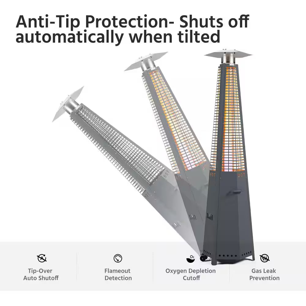 48,000 BTU Stainless Steel Pyramid Propane Patio Heater with Wheels and Cover