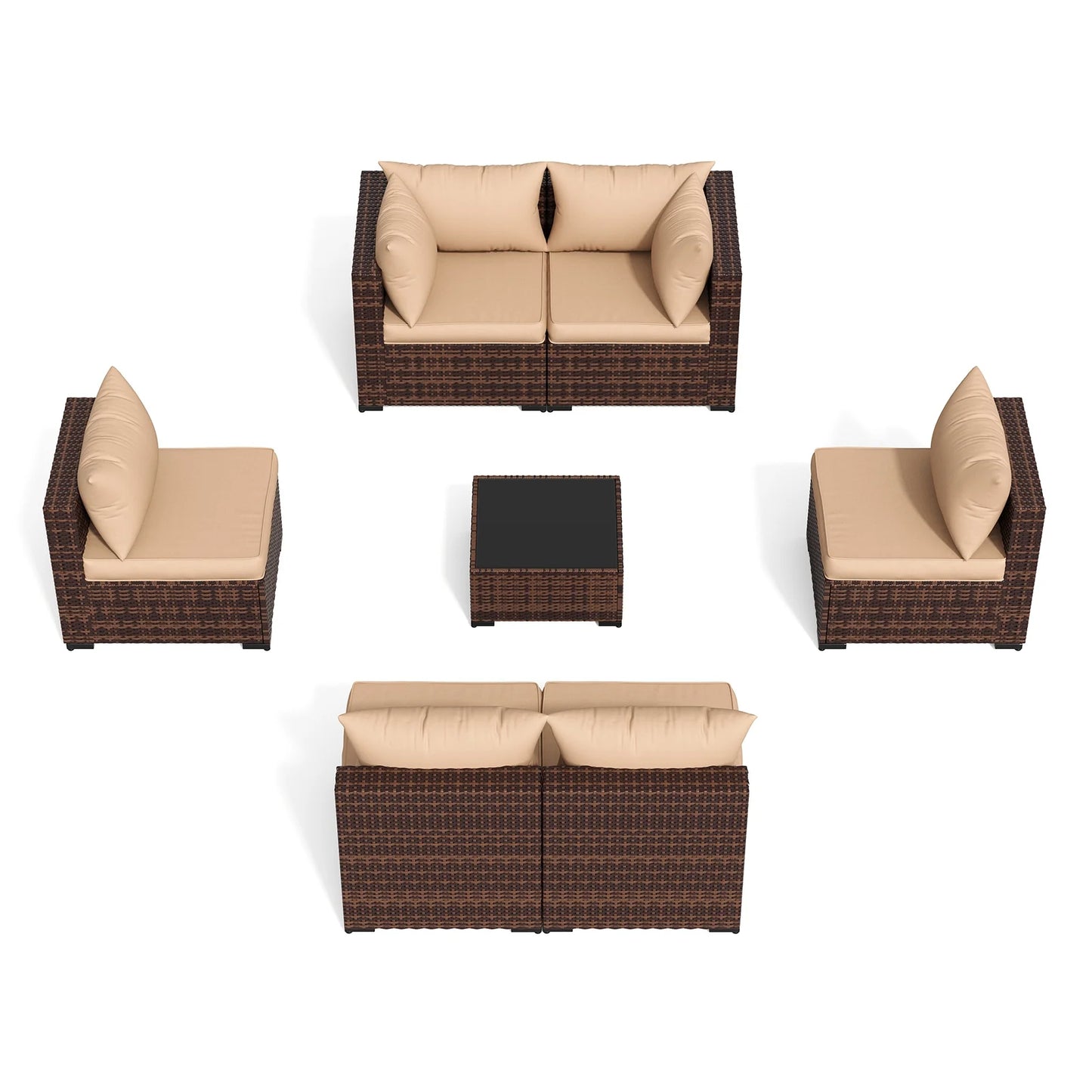 Patio Furniture Set, Outdoor Patio Furniture Wicker Furniture Couch Set, 7-Pieces Outdoor Sectional Sofa, Patio Furniture Set, Outdoor Patio Set for Home Furniture (Khaki)