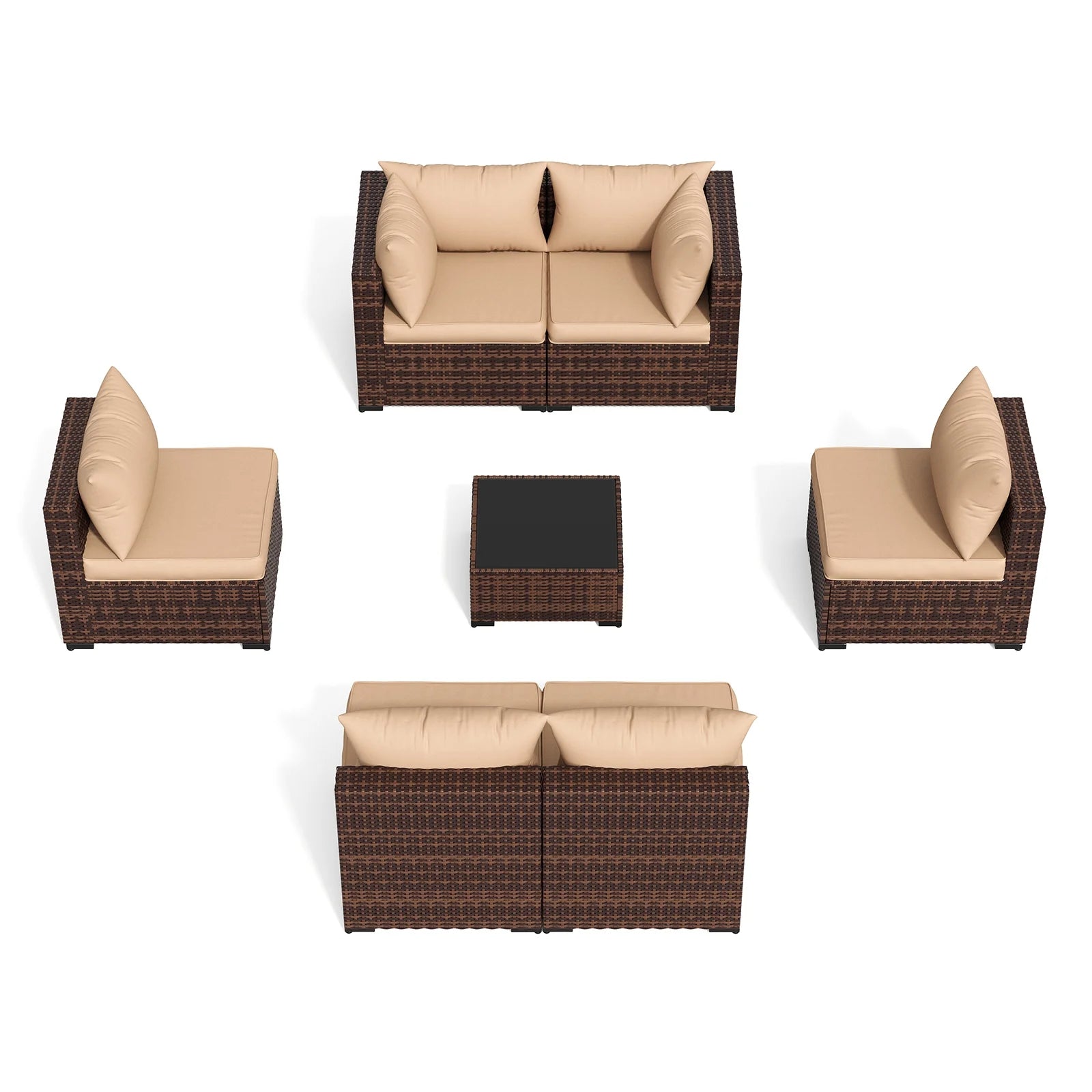 Patio Furniture Set, Outdoor Patio Furniture Wicker Furniture Couch Set, 7-Pieces Outdoor Sectional Sofa, Patio Furniture Set, Outdoor Patio Set for Home Furniture (Khaki)
