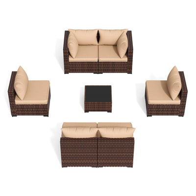 Patio Furniture Set, Outdoor Patio Furniture Wicker Furniture Couch Set, 7-Pieces Outdoor Sectional Sofa, Patio Furniture Set, Outdoor Patio Set for Home Furniture (Khaki)