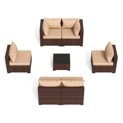 Patio Furniture Set, Outdoor Patio Furniture Wicker Furniture Couch Set, 7-Pieces Outdoor Sectional Sofa, Patio Furniture Set, Outdoor Patio Set for Home Furniture (Khaki)