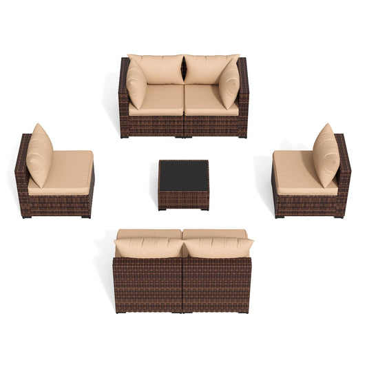 Patio Furniture Set, Outdoor Patio Furniture Wicker Furniture Couch Set, 7-Pieces Outdoor Sectional Sofa, Patio Furniture Set, Outdoor Patio Set for Home Furniture (Khaki)