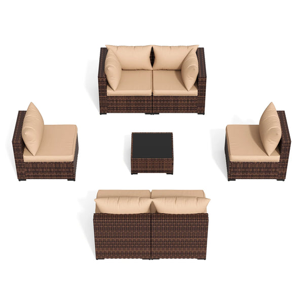 Patio Furniture Set, Outdoor Patio Furniture Wicker Furniture Couch Set, 7-Pieces Outdoor Sectional Sofa, Patio Furniture Set, Outdoor Patio Set for Home Furniture (Khaki)