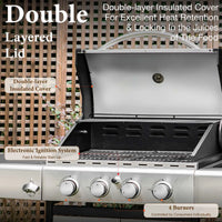 4 Burner Propane Gas Outdoor Grill with Side Burner Stainless Steel BBQ Grill