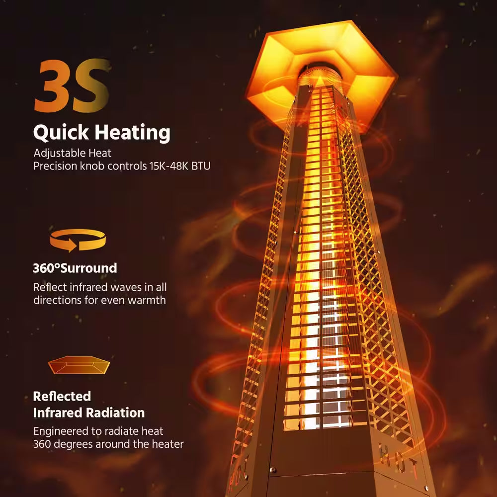 48,000 BTU Stainless Steel Pyramid Propane Patio Heater with Wheels and Cover