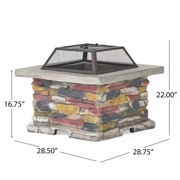 29 In, Stone Gray Square Wood Outdoor Fire Pit