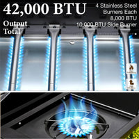 4 Burner Propane Gas Outdoor Grill with Side Burner Stainless Steel BBQ Grill