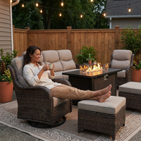 9-Piece Outdoor Patio Furniture Set with Fire Pit Table,Swivel Chairs and 6" Thick Cushions,Sectional Sofa and Ottomans,Patio Conversation Set for Porch Deck Garden Backyard — Lifestyle