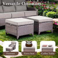 9-Piece Outdoor Patio Furniture Set with Fire Pit Table,Swivel Chairs and 6" Thick Cushions,Sectional Sofa and Ottomans,Patio Conversation Set for Porch Deck Garden Backyard