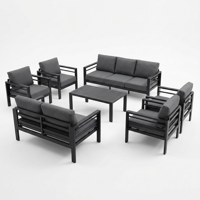 Aluminum Patio Furniture Set Built for All Weather, 7 Piece Metal Outdoor Set, Waterproof Covers, Grey