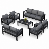 Aluminum Patio Furniture Set Built for All Weather, 7 Piece Metal Outdoor Set, Waterproof Covers, Grey