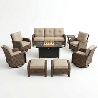 Outdoor Patio Furniture Set Built for All-Season Entertaining, Fire Pit Table, Swivel Chairs, 6-Inch Cushions — Studio Shot