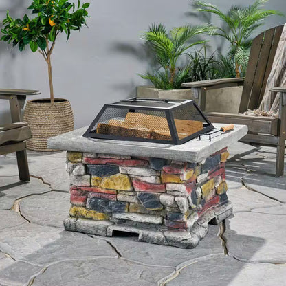 29 In, Stone Gray Square Wood Outdoor Fire Pit