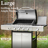 4 Burner Propane Gas Outdoor Grill with Side Burner Stainless Steel BBQ Grill