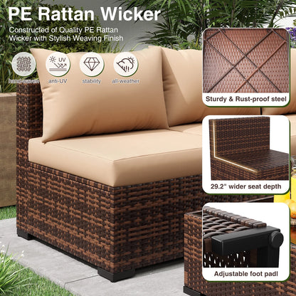Patio Furniture Set, Outdoor Patio Furniture Wicker Furniture Couch Set, 7-Pieces Outdoor Sectional Sofa, Patio Furniture Set, Outdoor Patio Set for Home Furniture (Khaki)
