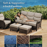 9-Piece Outdoor Patio Furniture Set with Fire Pit Table,Swivel Chairs and 6" Thick Cushions,Sectional Sofa and Ottomans,Patio Conversation Set for Porch Deck Garden Backyard