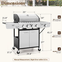 4 Burner Propane Gas Outdoor Grill with Side Burner Stainless Steel BBQ Grill