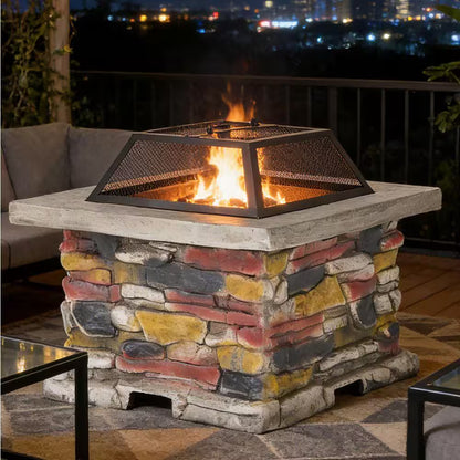 29 In, Stone Gray Square Wood Outdoor Fire Pit