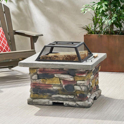 29 In, Stone Gray Square Wood Outdoor Fire Pit