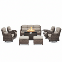 Outdoor Patio Furniture Set Built for All-Season Entertaining, Fire Pit Table, Swivel Chairs, 6-Inch Cushions